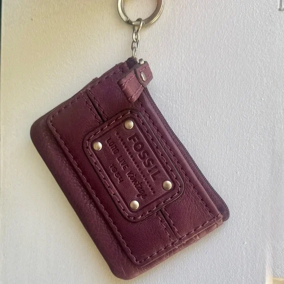 Rare Fossil Long Live Vintage 1954 Eggplant Leather Keychain Coin Pouch SL2999 - Picture 2 of 9